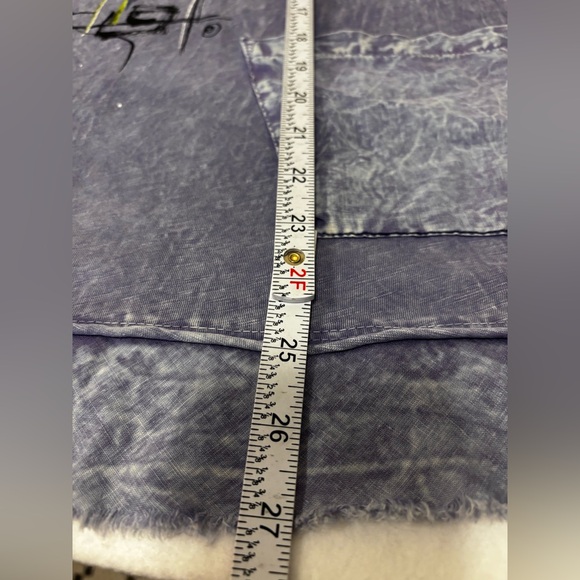 Jess & Jane Blue Gray Floral Art Top Small Cotton Raw Hem Pocket Boho USA - Picture 5 of 8